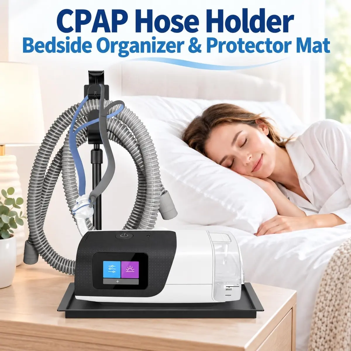 Aifeedi CPAP Protector Mat - Bedside Organizer & Hose Holder | Travel-Friendly, Keeps Supplies Neat (Matte Black) - view 3