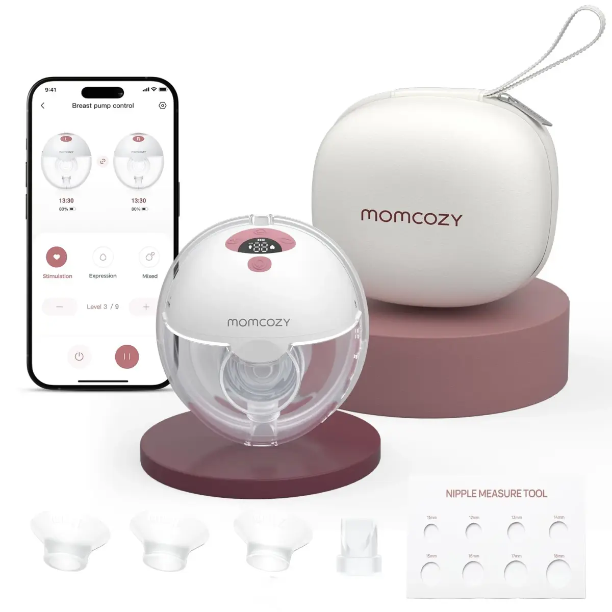 Momcozy M5 Smart Wearable Breast Pump, Cozy Red 24mm Flange | App Controlled, Hands-Free, 3 Modes 9 Levels - main product image