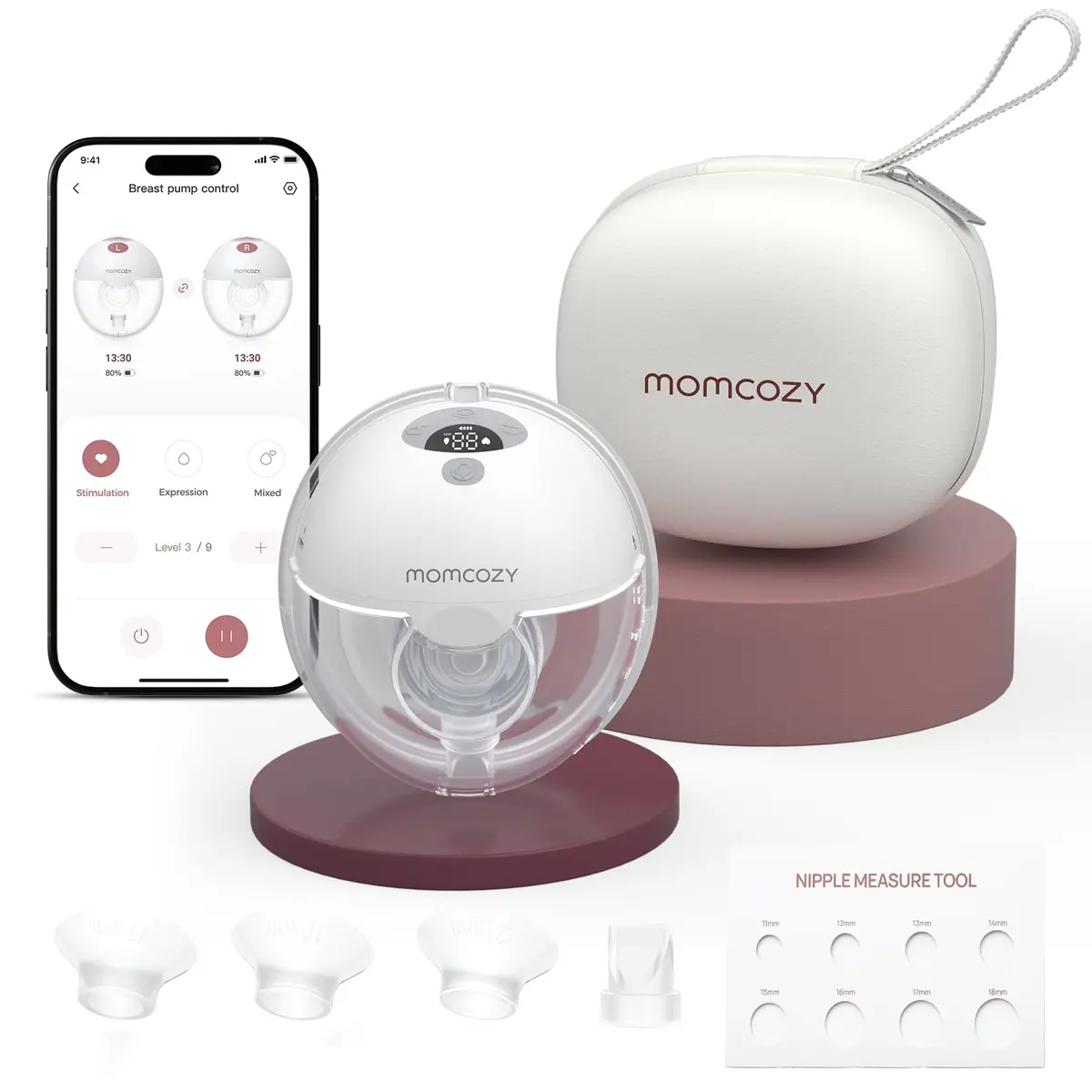 Momcozy M5 Smart APP Controlled Wearable Breast Pump, Hands-Free Wireless Electric Pump, 3 Modes 9 Levels, 24mm Flange, Quill Gray - main product image