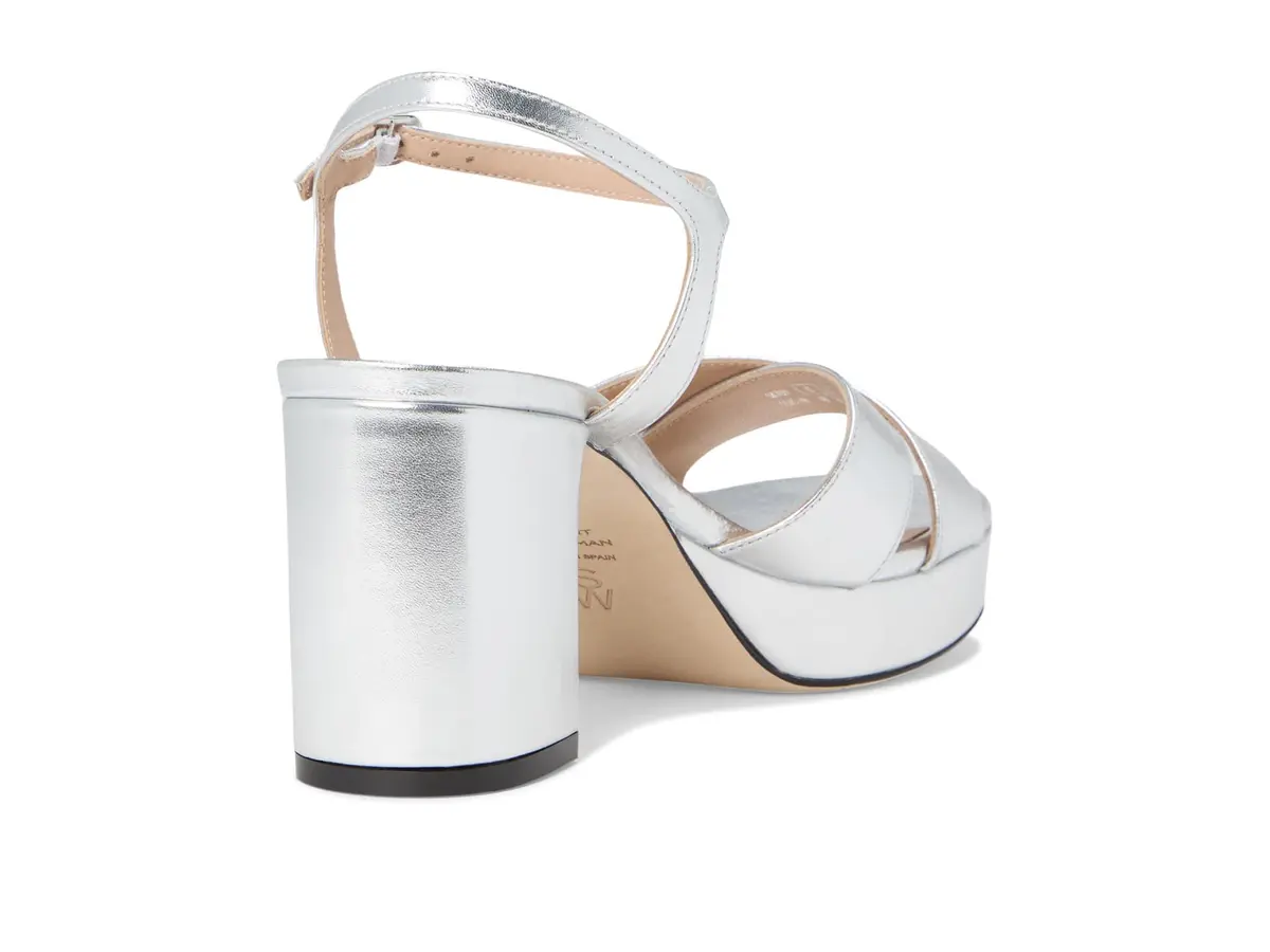 Stuart Weitzman Womens Dayna Platform 80 Silver 9 M | 80mm Block Heel, Leather & Cork Outsole - view 5