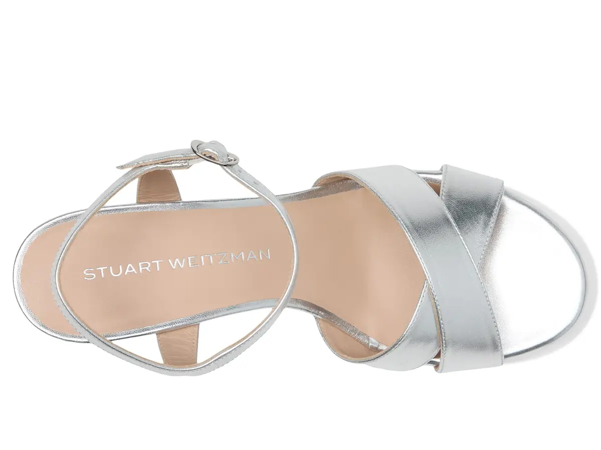 Stuart Weitzman Womens Dayna Platform 80 Silver 9 M | 80mm Block Heel, Leather & Cork Outsole - view 2