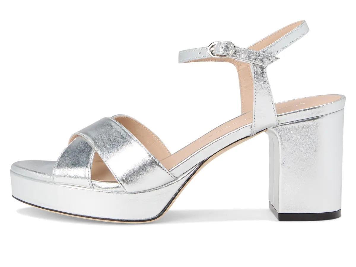 Stuart Weitzman Womens Dayna Platform 80 Silver 9 M | 80mm Block Heel, Leather & Cork Outsole - view 4