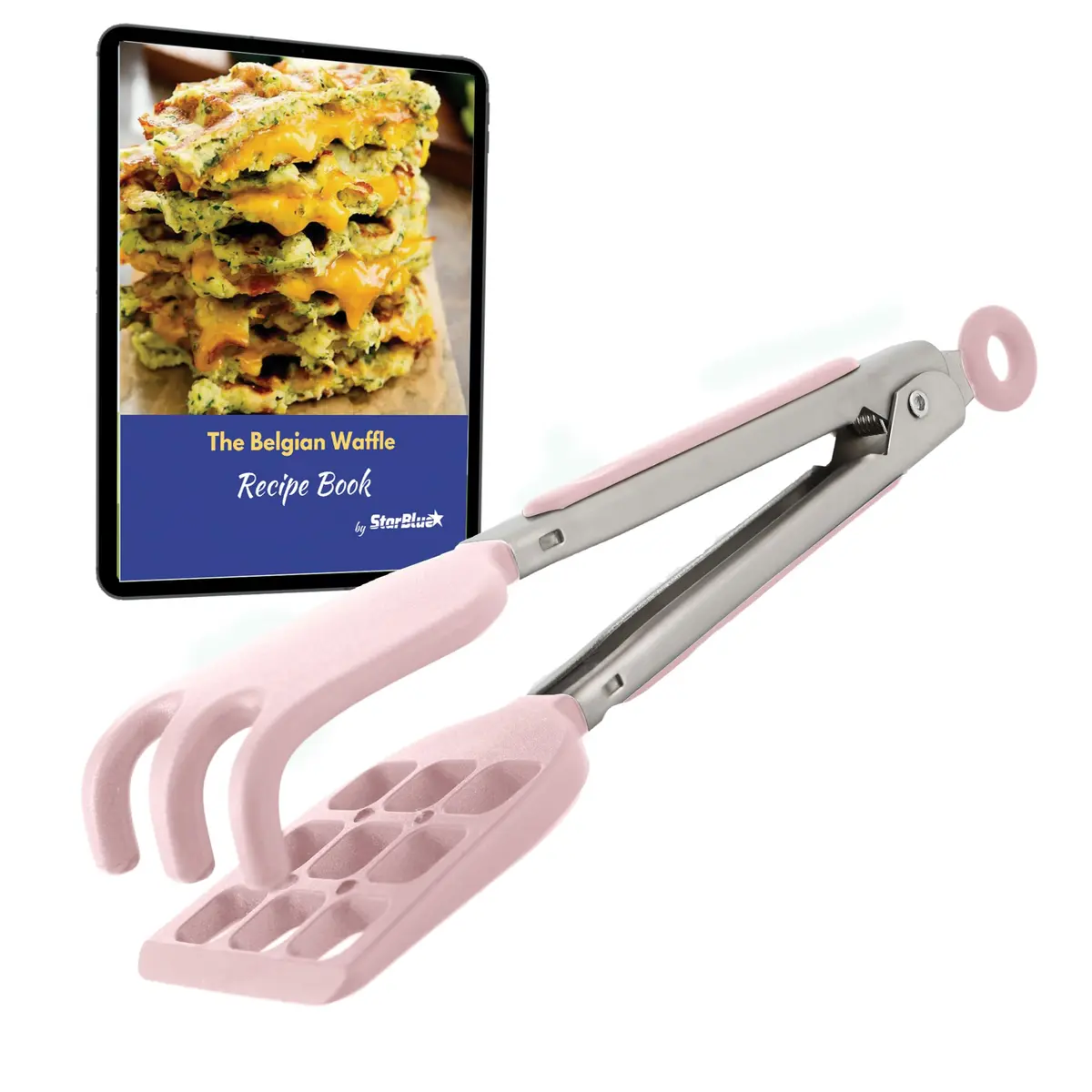 StarBlue Mini Waffle Tongs Pink – 8 Inch Silicone & Nylon Serving Tongs | Heat-Resistant Up to 400°F - main product image