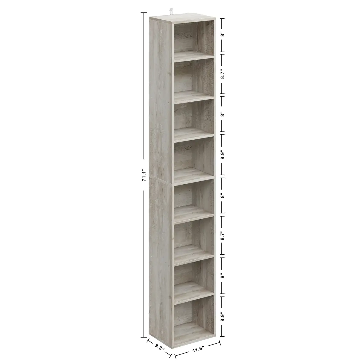 IRONCK Tall Narrow Bookshelf 8 Tiers | Compact Corner Floor Standing Storage 71 in - view 7