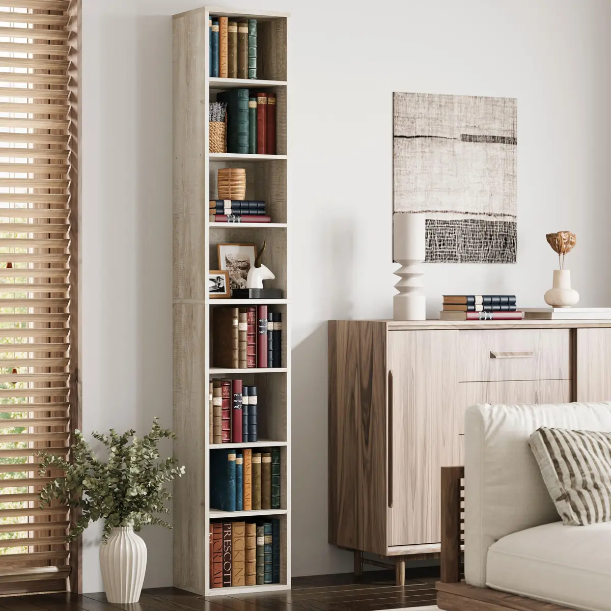 IRONCK Tall Narrow Bookshelf 8 Tiers | Compact Corner Floor Standing Storage 71 in - view 3