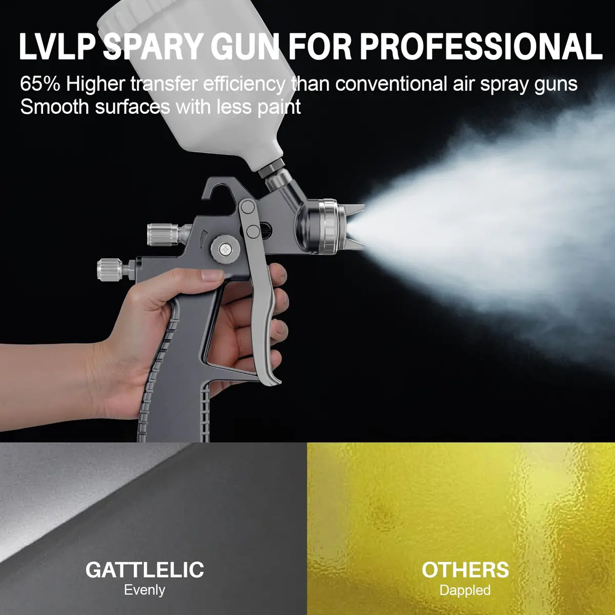 GATTLELIC LVLP Air Spray Gun Premium Kit with 1.3/1.5/1.7mm Nozzles & Air Regulator, Automotive Paint Sprayer for Cars & Houses (Grey) - view 3