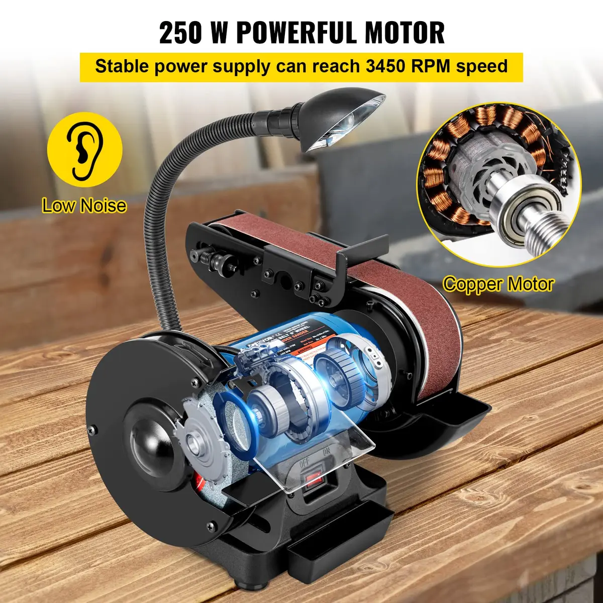 VEVOR 2IN1 2" Belt Grinder for Knife Making | 6" Belt Sander with LED Lamp (27.2kg, 60lb) - view 5