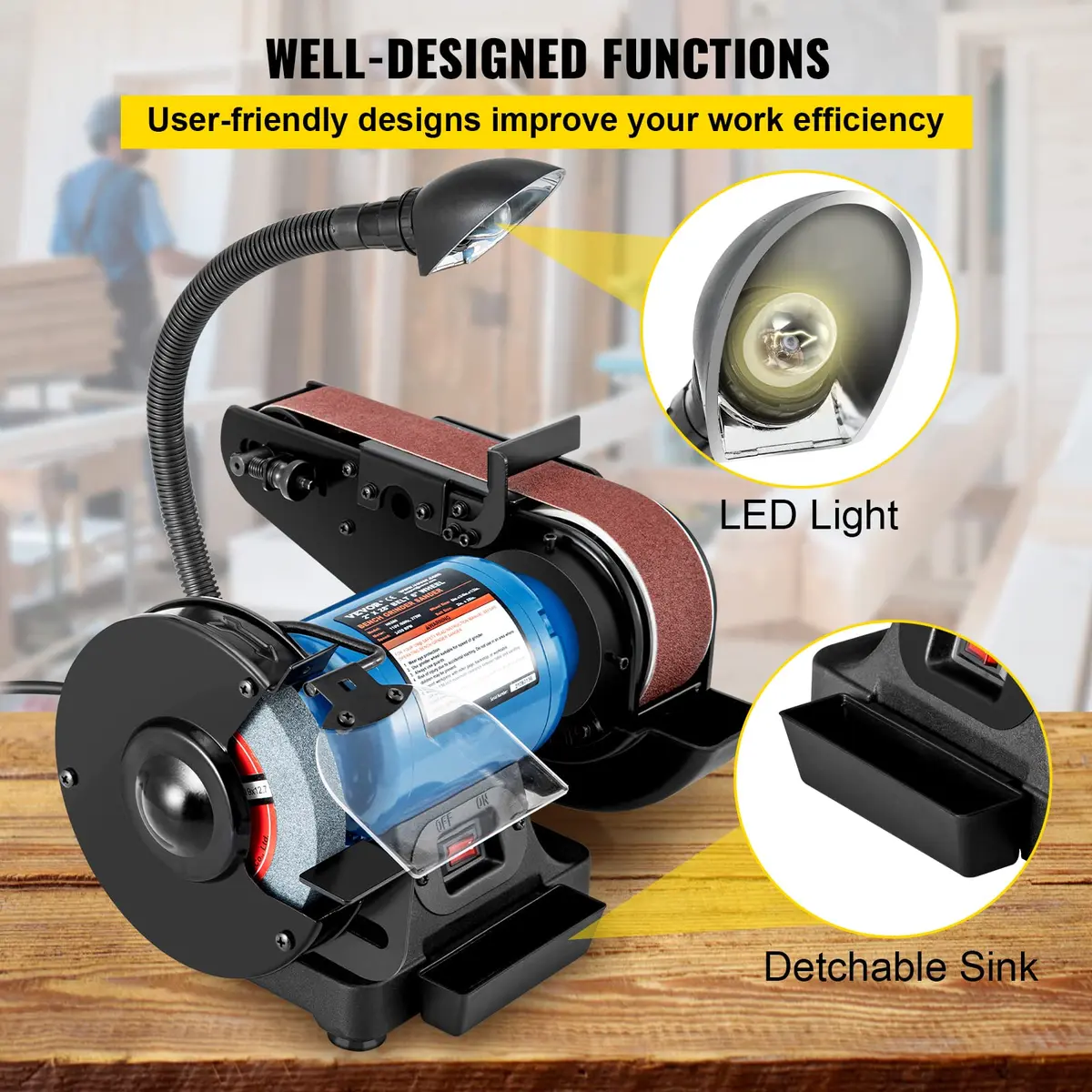VEVOR 2IN1 2" Belt Grinder for Knife Making | 6" Belt Sander with LED Lamp (27.2kg, 60lb) - view 7