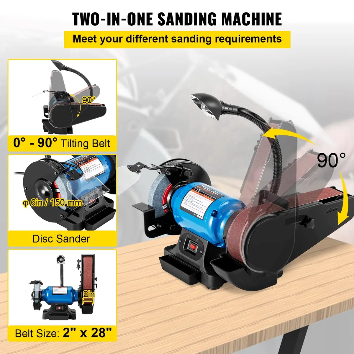 VEVOR 2IN1 2" Belt Grinder for Knife Making | 6" Belt Sander with LED Lamp (27.2kg, 60lb) - view 2