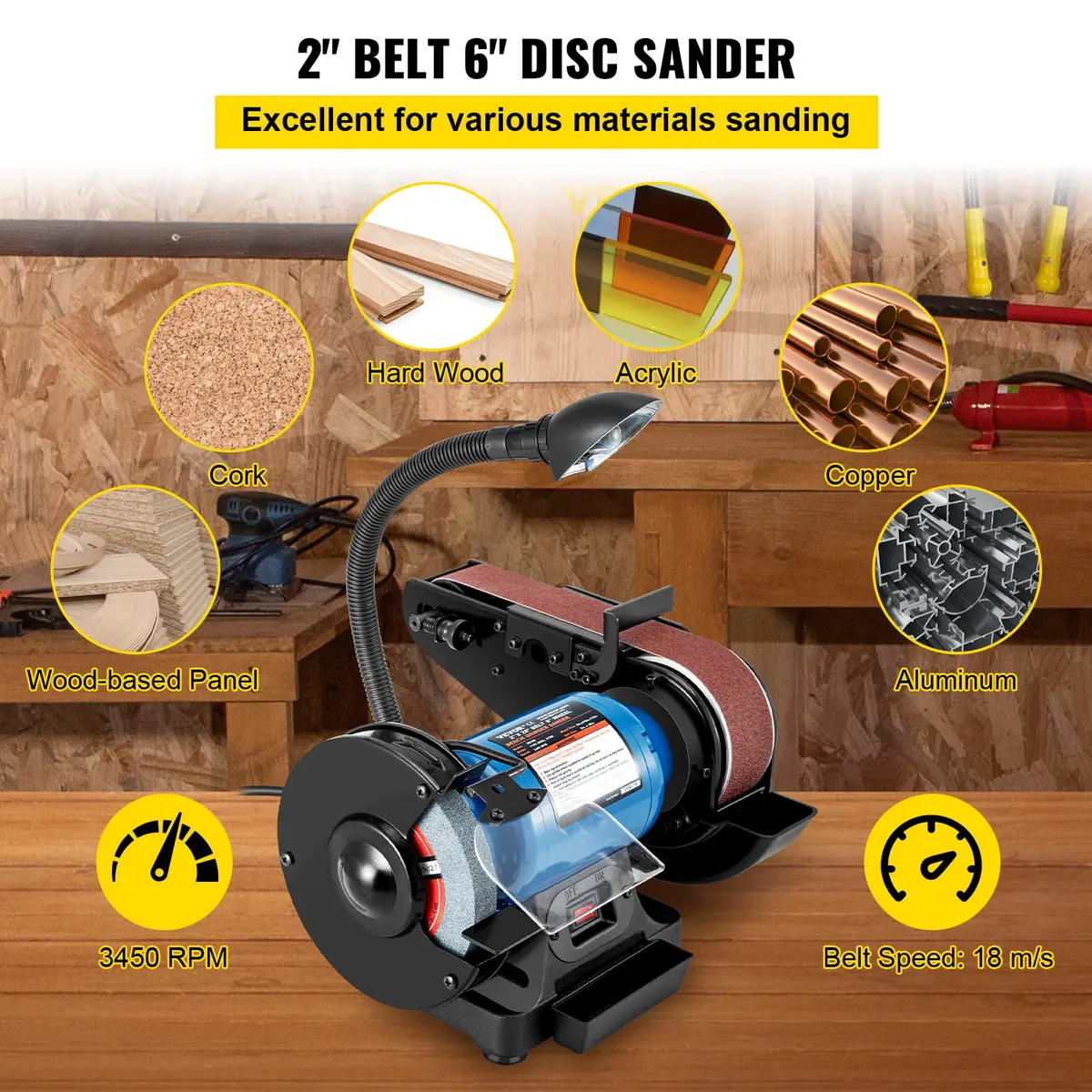 VEVOR 2IN1 2" Belt Grinder for Knife Making | 6" Belt Sander with LED Lamp (27.2kg, 60lb) - view 3