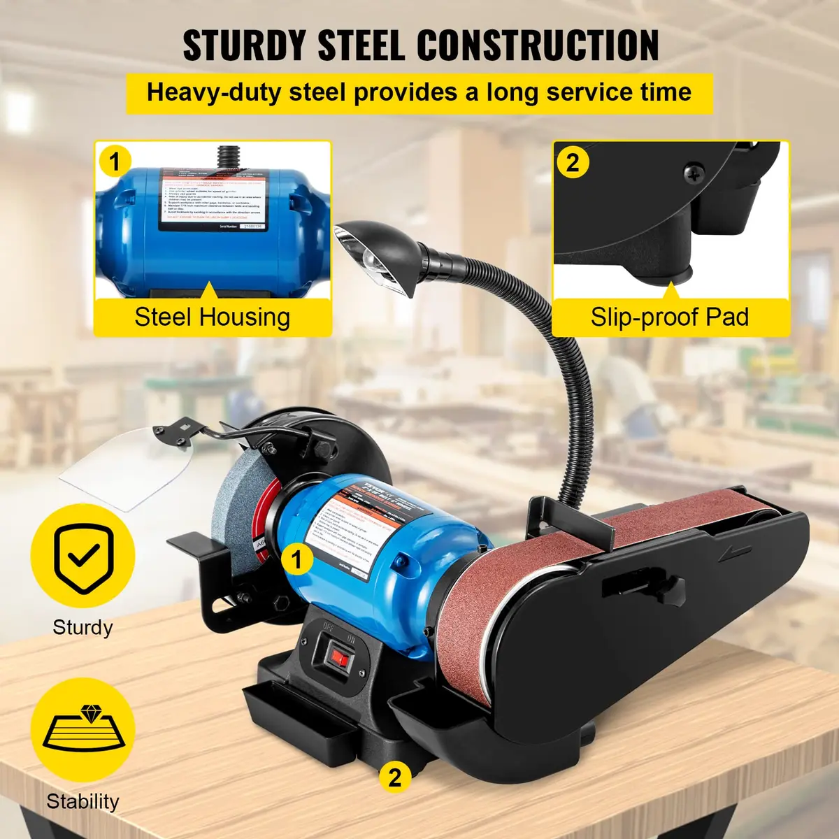 VEVOR 2IN1 2" Belt Grinder for Knife Making | 6" Belt Sander with LED Lamp (27.2kg, 60lb) - view 4