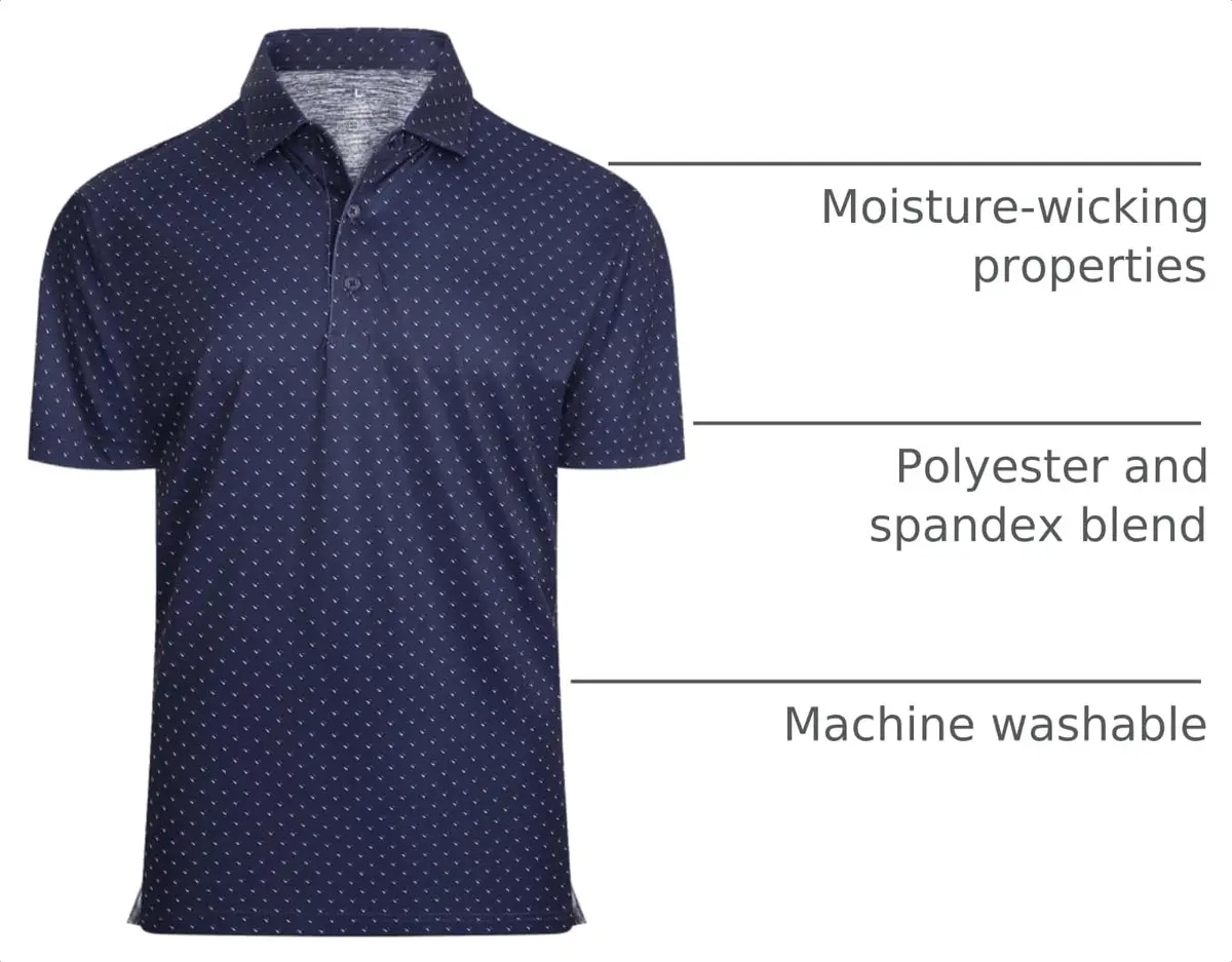 Alex Vando Mens Golf Shirt Moisture Wicking Classic Print, Navy Sail, XXL | Breathable, Flex & Style - view 4