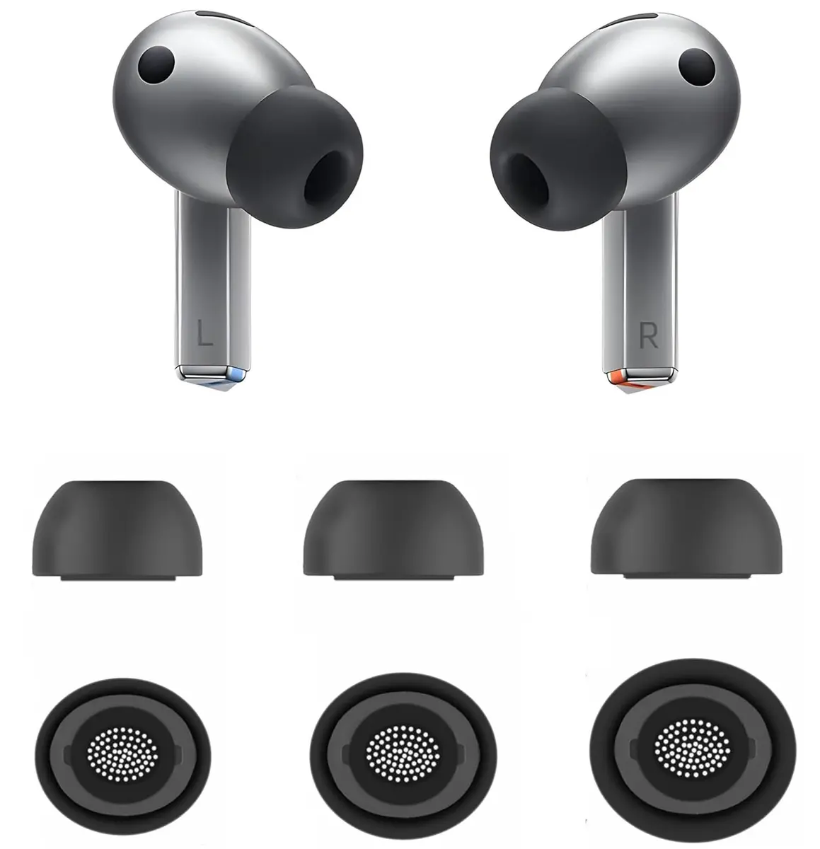 BLLQ Ear Tips Replacement for Galaxy Buds3 Pro | Silicone Earbuds Tips, S/M/L 3 Sizes, Black - main product image