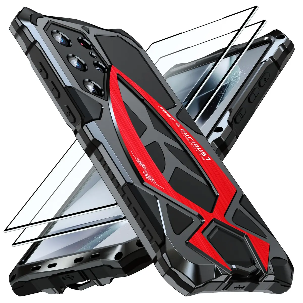 Lunivop Samsung Galaxy S25 Ultra Case Metal Heavy Duty Black Red | Military Grade Shockproof - view 6