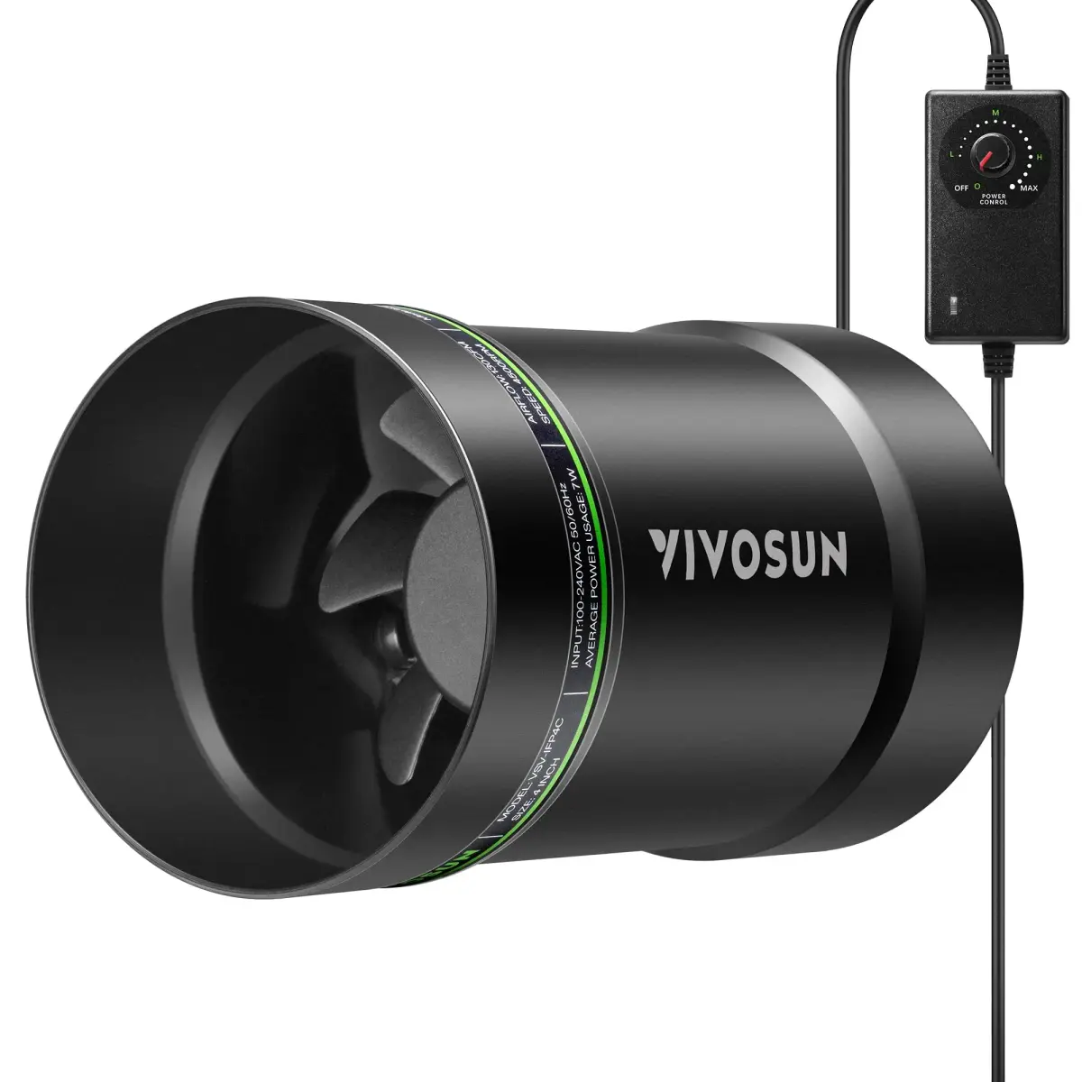VIVOSUN 4" Inline Duct Fan 130 CFM Exhaust Fan with Speed Control | Quiet EC Motor for Grow Tents & Indoor Spaces - main product image