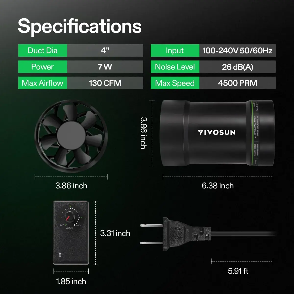 VIVOSUN 4" Inline Duct Fan 130 CFM Exhaust Fan with Speed Control | Quiet EC Motor for Grow Tents & Indoor Spaces - view 7