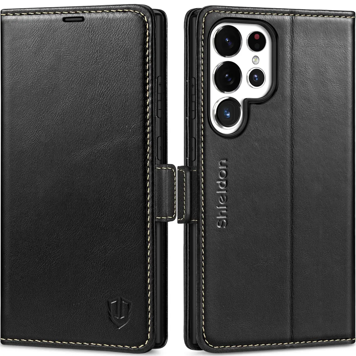 SHIELDON Genuine Leather Wallet Case for Galaxy S25 Ultra 6.9" | RFID Card Slots & Shockproof - main product image