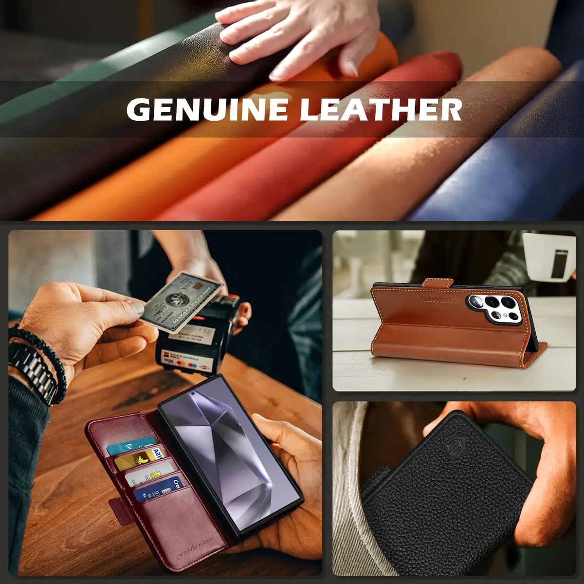 SHIELDON Genuine Leather Wallet Case for Galaxy S25 Ultra 6.9" | RFID Card Slots & Shockproof - view 9