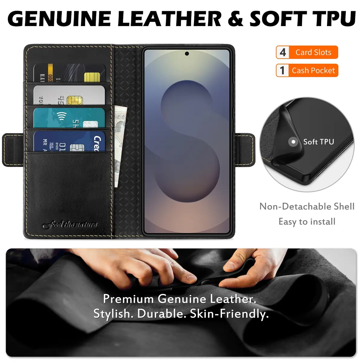 SHIELDON Genuine Leather Wallet Case for Galaxy S25 Ultra 6.9" | RFID Card Slots & Shockproof - view 3