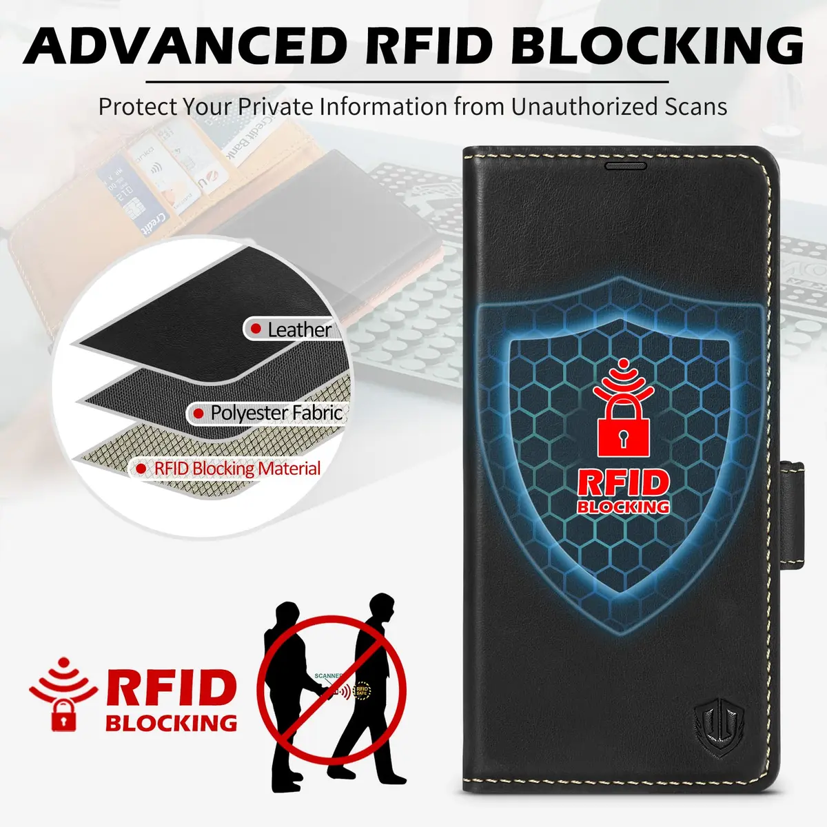 SHIELDON Genuine Leather Wallet Case for Galaxy S25 Ultra 6.9" | RFID Card Slots & Shockproof - view 4