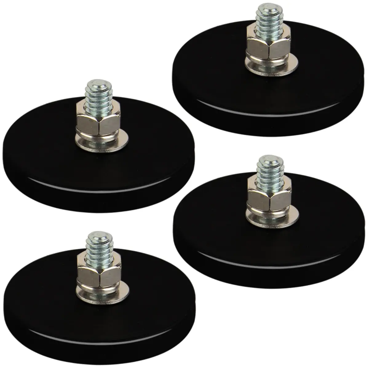 MUTUACTOR Rubber Coated Neodymium Magnets 43mm (1.69") Diameter, 35lbs Pull Force, 1/4-20 Male Thread, 4-Pack | Heavy Duty Mounting Magnets for Cameras & Lights - main product image