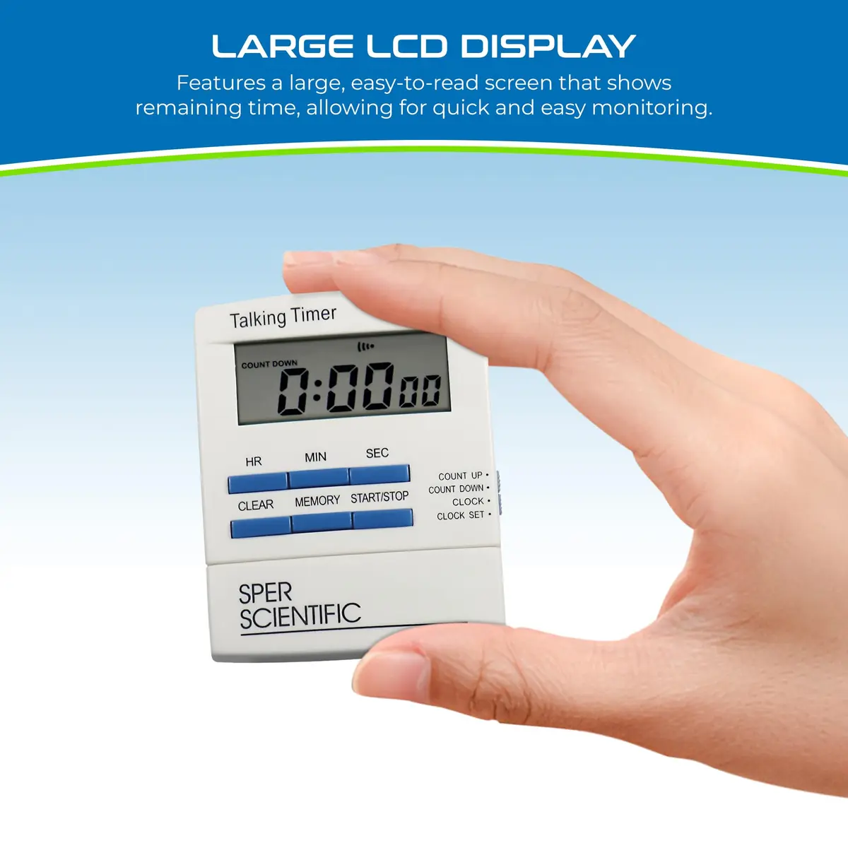 Sper Scientific Talking Timer with Audible Countdown Voice Announcements 810038 | Large LCD, Loud Alarm, 4 Pack - view 5
