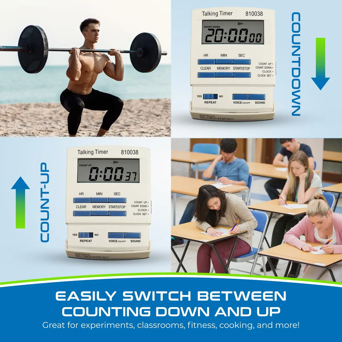 Sper Scientific Talking Timer with Audible Countdown Voice Announcements 810038 | Large LCD, Loud Alarm, 4 Pack - view 4