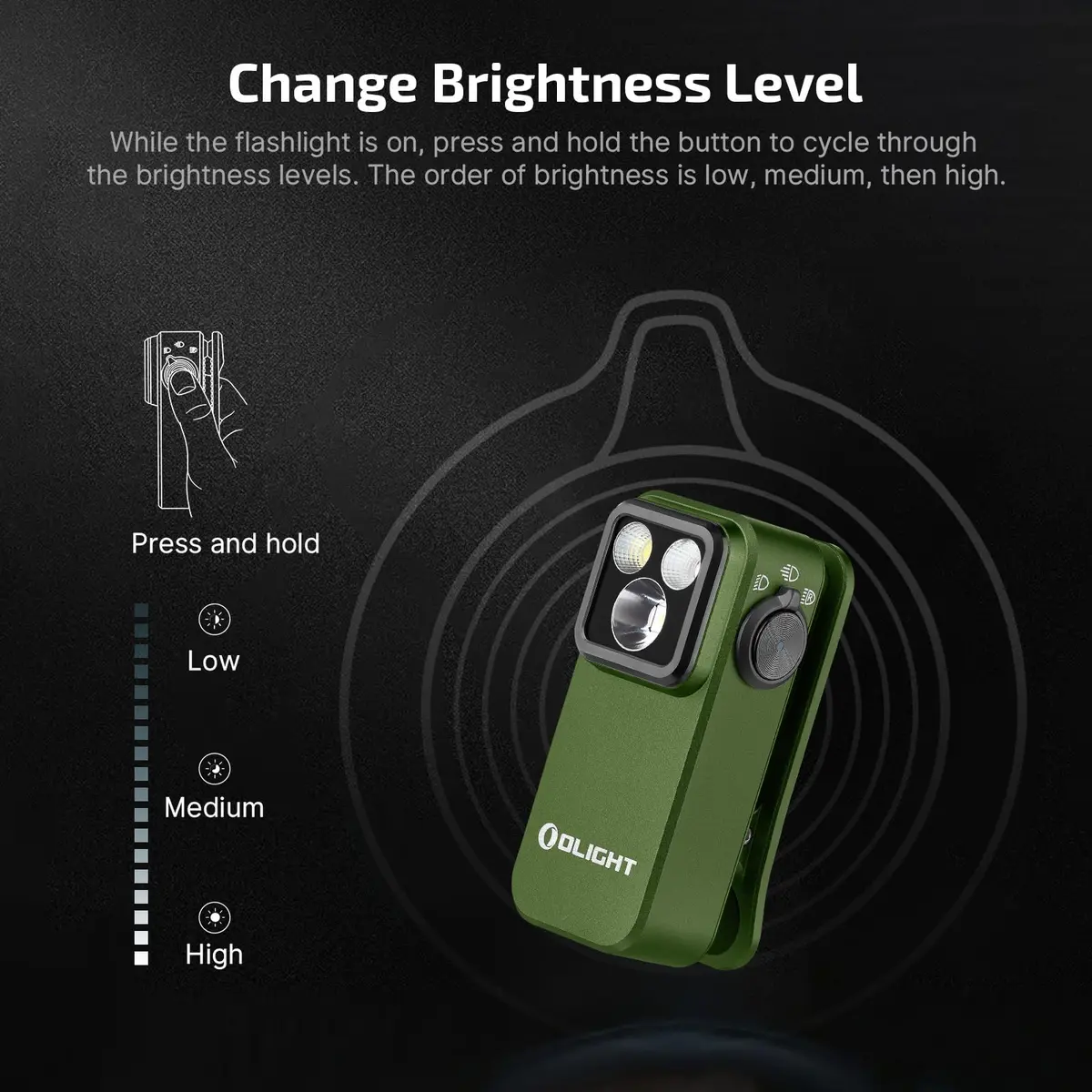 OLIGHT Oclip Pro Rechargeable EDC Clip-on Flashlight, OD Green | 500 Lumens Floodlight & 120m Spotlight - view 8