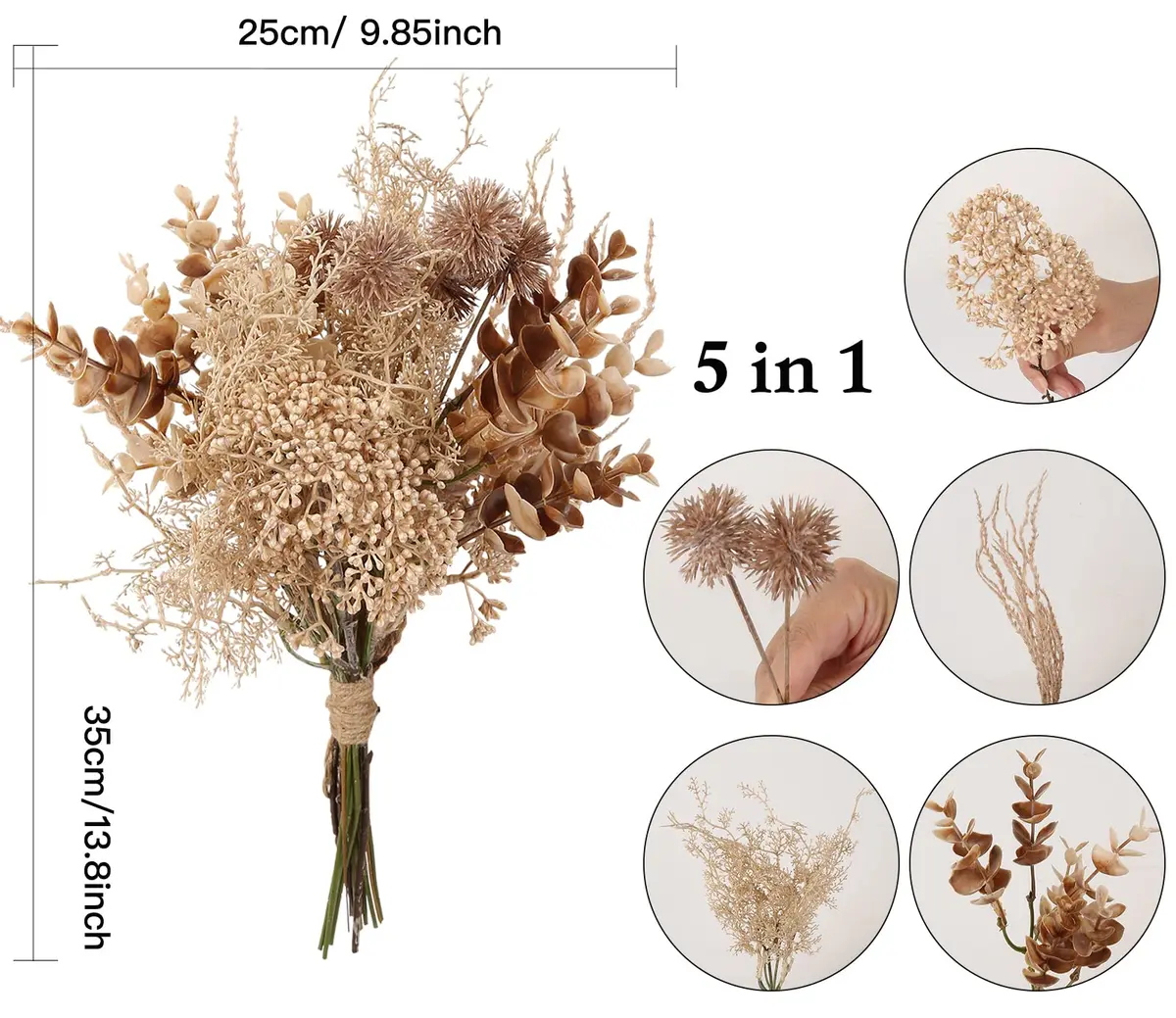 INSUNSIX Artificial Flowers for Vase, Beige Silk Flowers for Home Decor Indoor Realistic Faux Flowers for Vase Fake Flower Bouquets for Home Decor Centerpiece Table Decorations (Beige) - view 2
