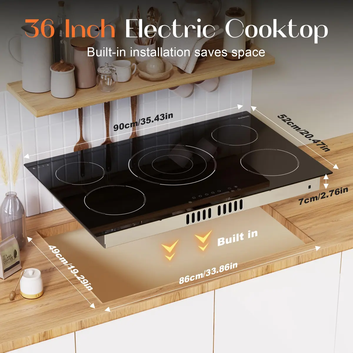 Karienvir 36 Inch 5 Burner Electric Cooktop 9200W (35.43" x 20.47") | 220V-240V Compatible for Indian Kitchens - view 6