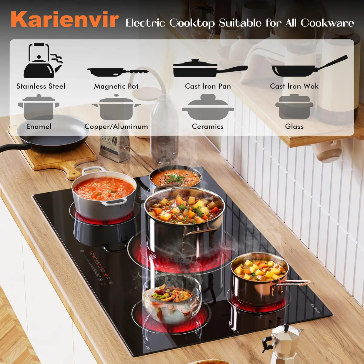Karienvir 36 Inch 5 Burner Electric Cooktop 9200W (35.43" x 20.47") | 220V-240V Compatible for Indian Kitchens - view 7