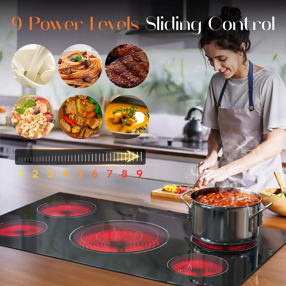 Karienvir 36 Inch 5 Burner Electric Cooktop 9200W (35.43" x 20.47") | 220V-240V Compatible for Indian Kitchens - view 4