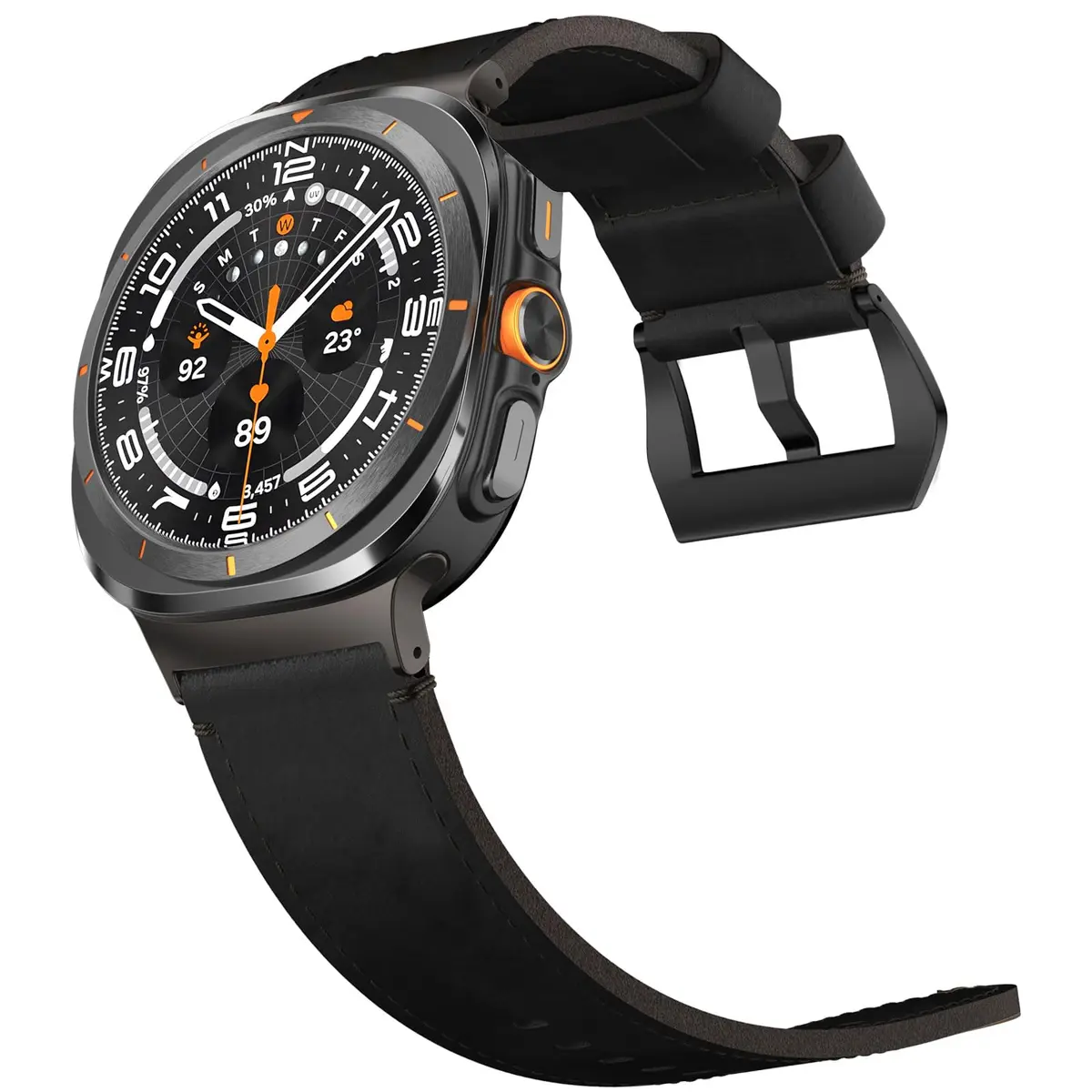 VSANT Vintage Crazy Horse Leather Watch Band for Samsung Galaxy Watch Ultra 47mm | 24mm Wide Black - main product image