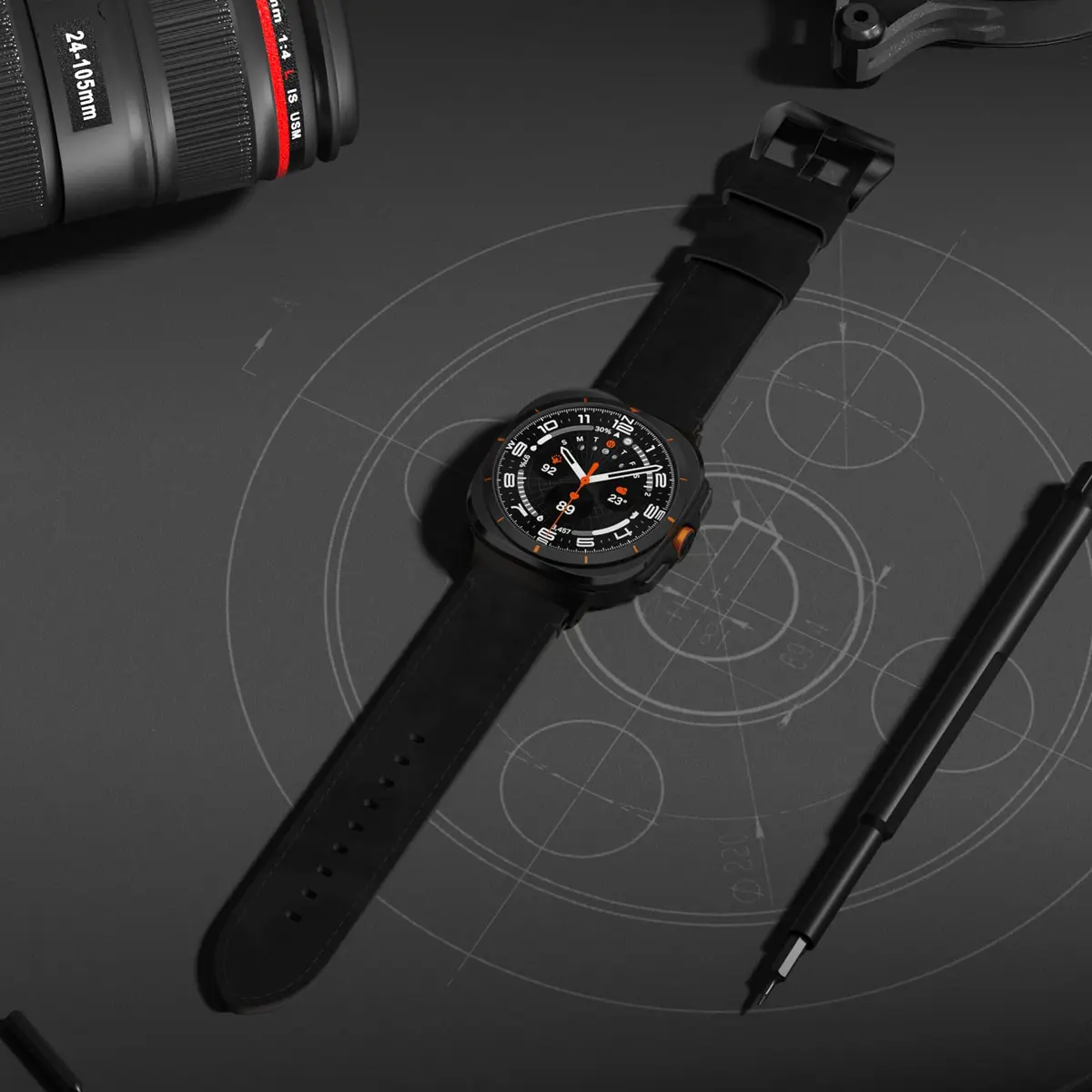 VSANT Vintage Crazy Horse Leather Watch Band for Samsung Galaxy Watch Ultra 47mm | 24mm Wide Black - view 6