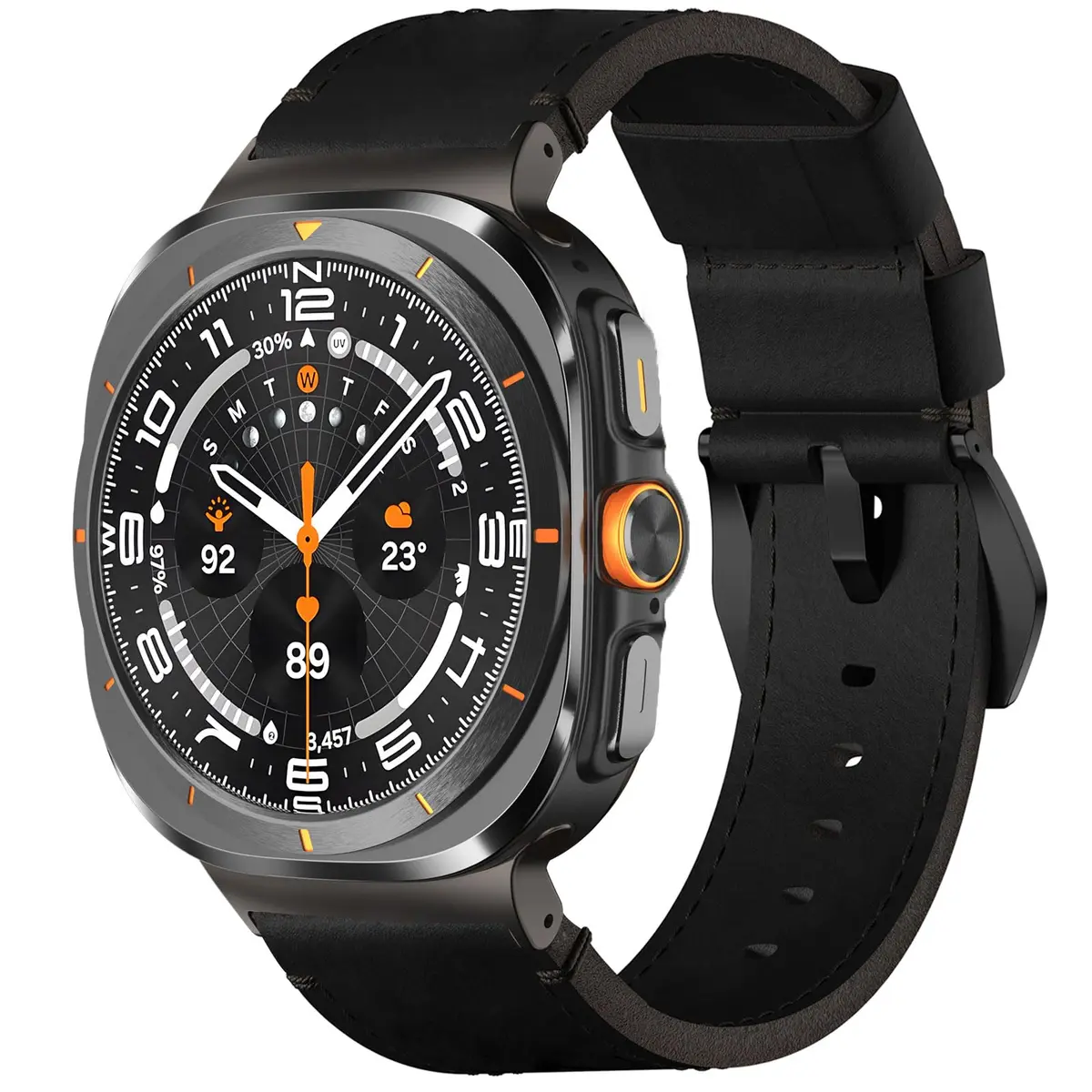 VSANT Vintage Crazy Horse Leather Watch Band for Samsung Galaxy Watch Ultra 47mm | 24mm Wide Black - view 2