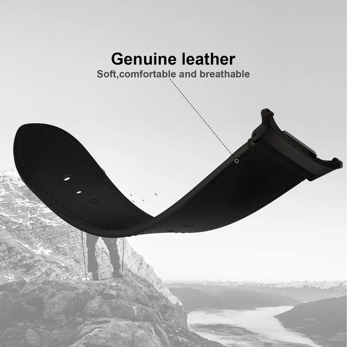 VSANT Vintage Crazy Horse Leather Watch Band for Samsung Galaxy Watch Ultra 47mm | 24mm Wide Black - view 4