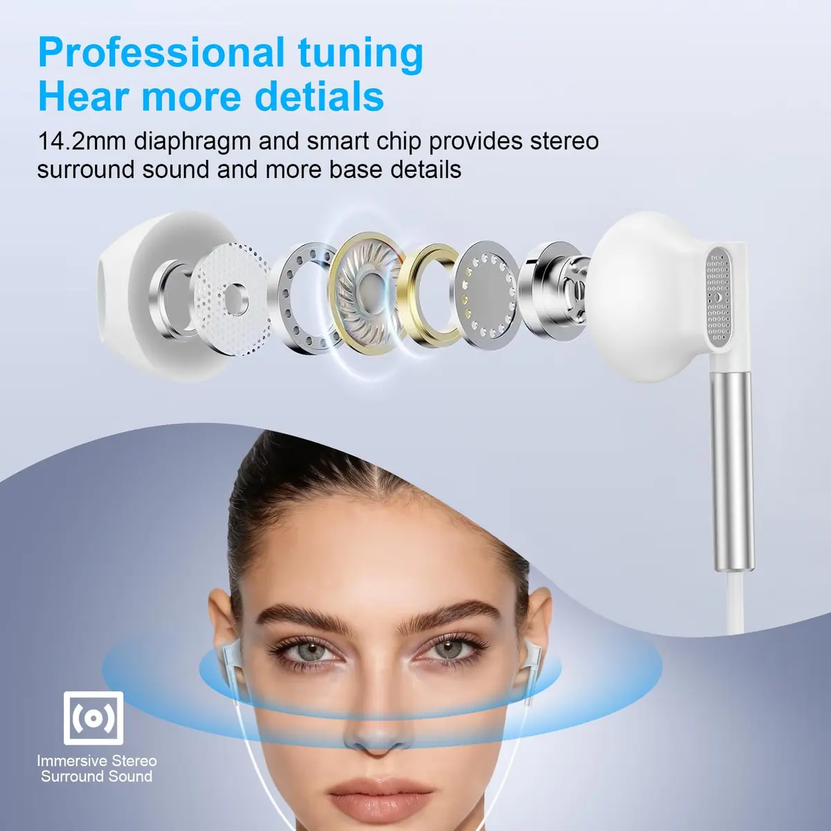 VIFIGEN USB C Headphones for iPhone 15/16/17 Series, iPad, Samsung Galaxy S24-S26, Pixel 8-10, LG, OnePlus | White Wired In-Ear Earbuds with Mic - view 8