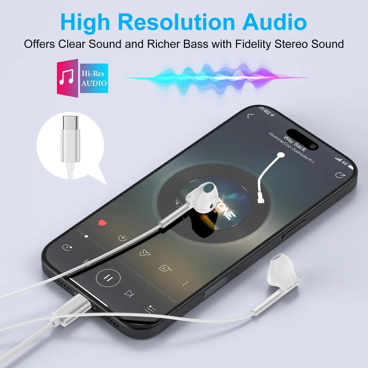 VIFIGEN USB C Headphones for iPhone 15/16/17 Series, iPad, Samsung Galaxy S24-S26, Pixel 8-10, LG, OnePlus | White Wired In-Ear Earbuds with Mic - view 4