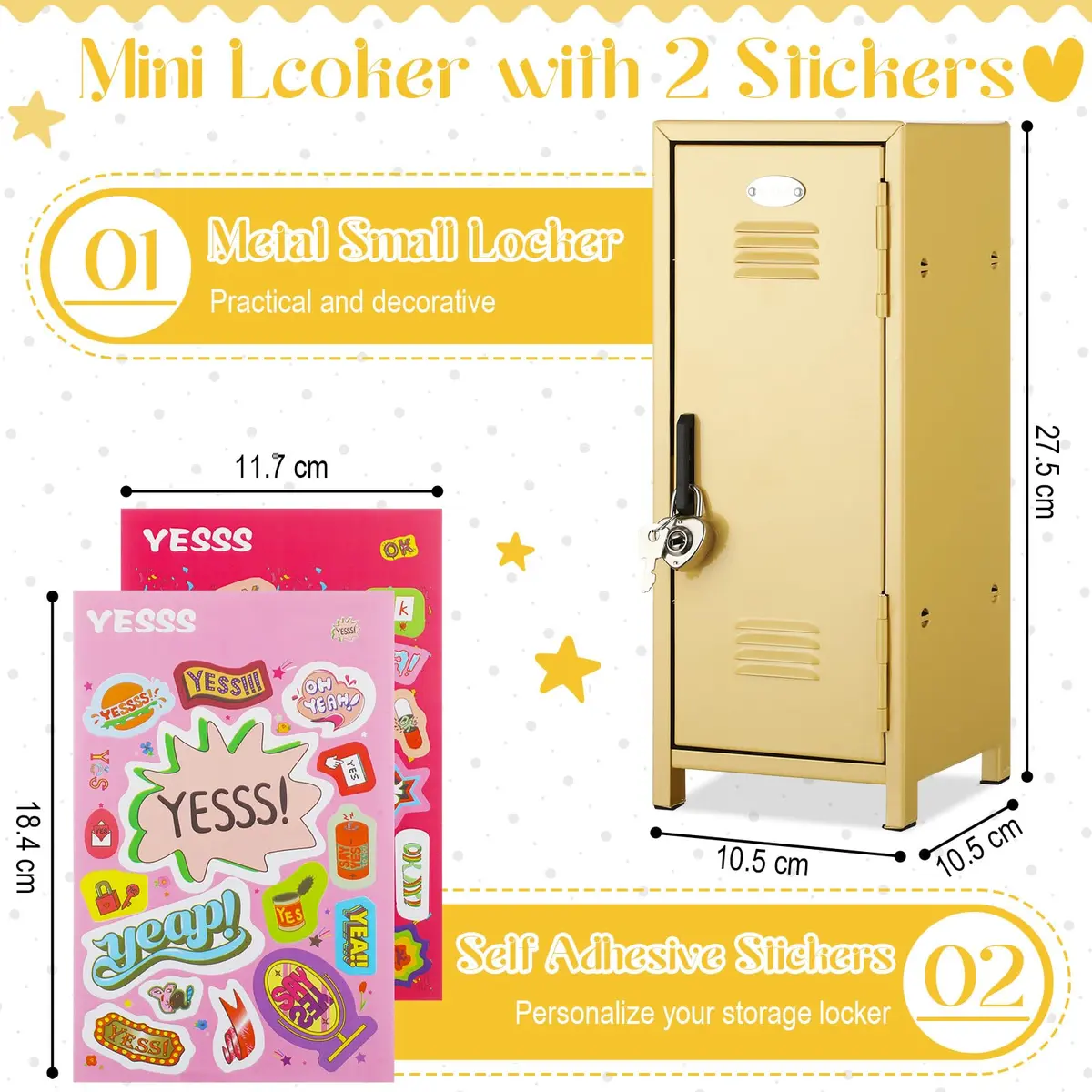 Vercraft Yellow Mini Locker with Lock and Keys | 27.5 cm (10.8 inches) Desktop Storage - view 2