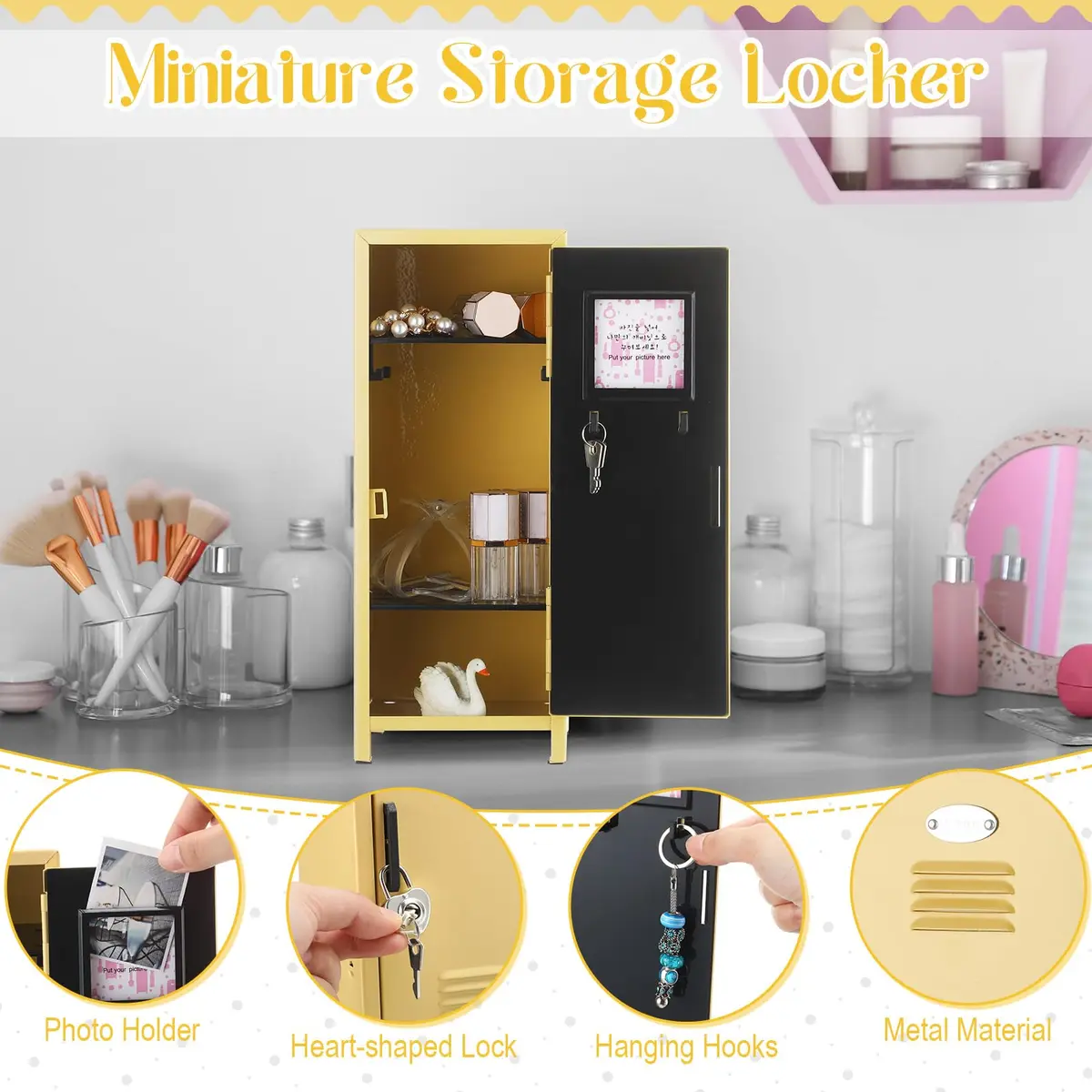 Vercraft Yellow Mini Locker with Lock and Keys | 27.5 cm (10.8 inches) Desktop Storage - view 3