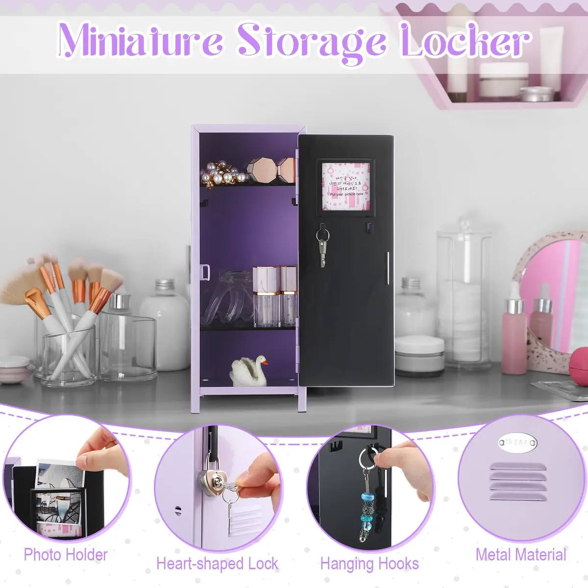 Vercraft Purple Mini Locker with Lock & Keys 27.5cm (10.8") | Secure Desktop Storage for Small Items - view 2