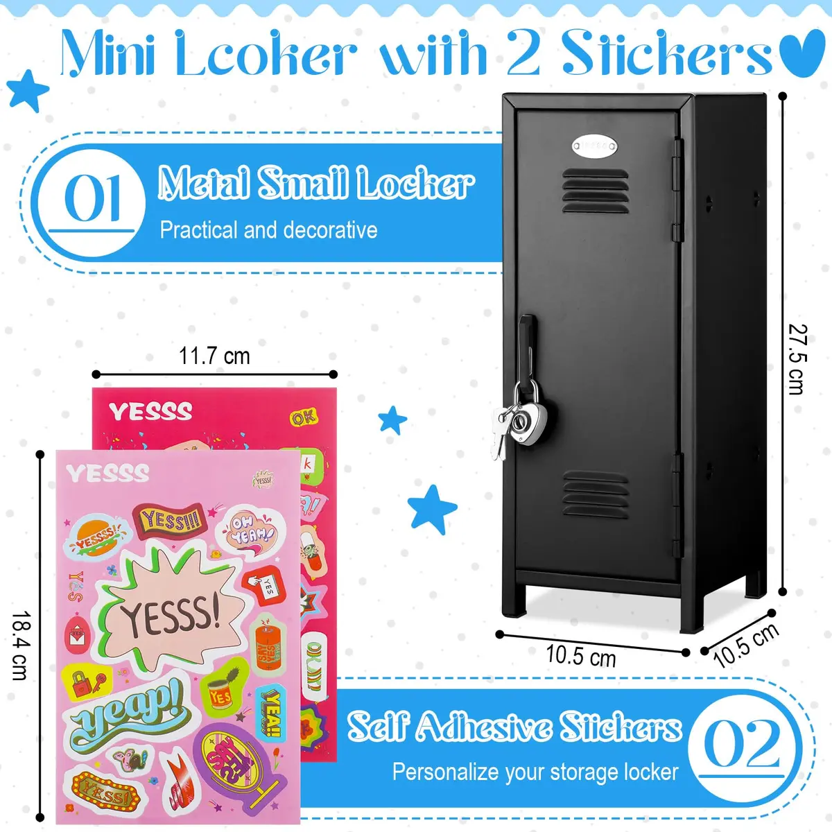 Vercraft Black Mini Locker with Lock & Keys | 27.5cm (10.8 inch) Desktop Storage Cabinet - view 2