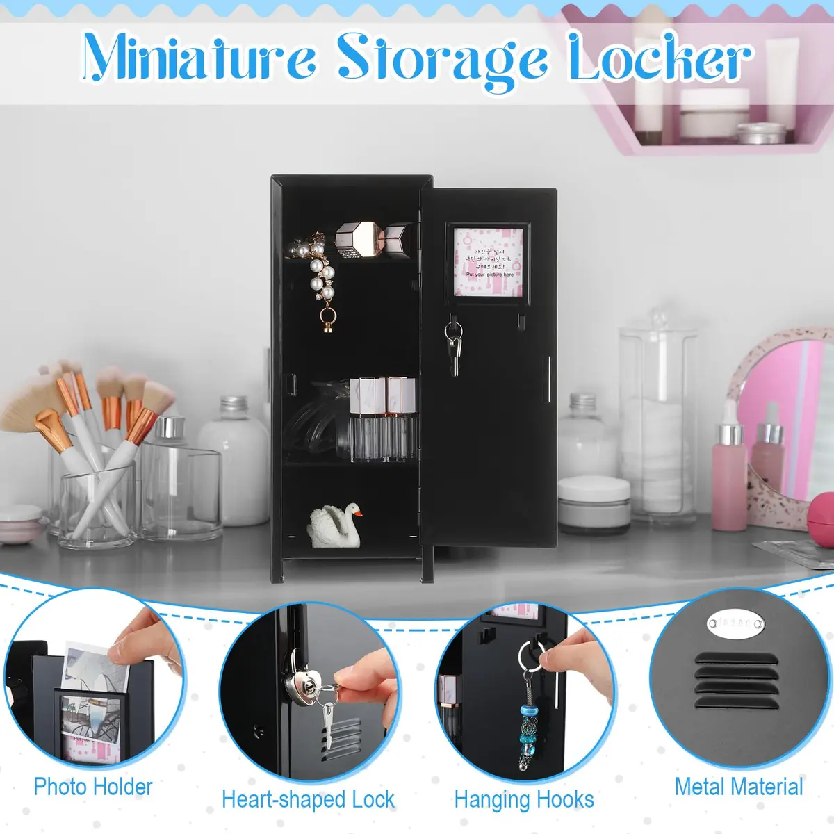 Vercraft Black Mini Locker with Lock & Keys | 27.5cm (10.8 inch) Desktop Storage Cabinet - view 3
