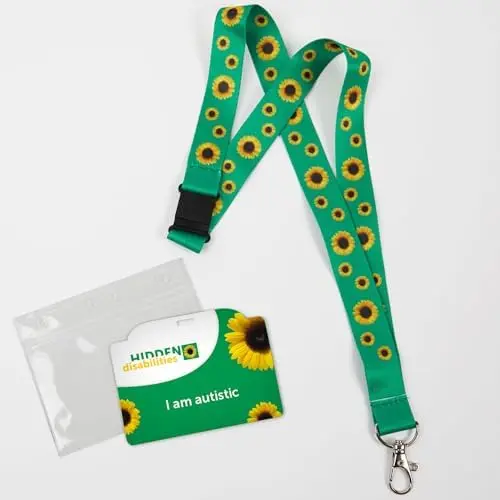 Hidden Disabilities Sunflower Lanyard (85cm) with Autism Card | Autism Awareness Badge for Kids & Adults - main product image