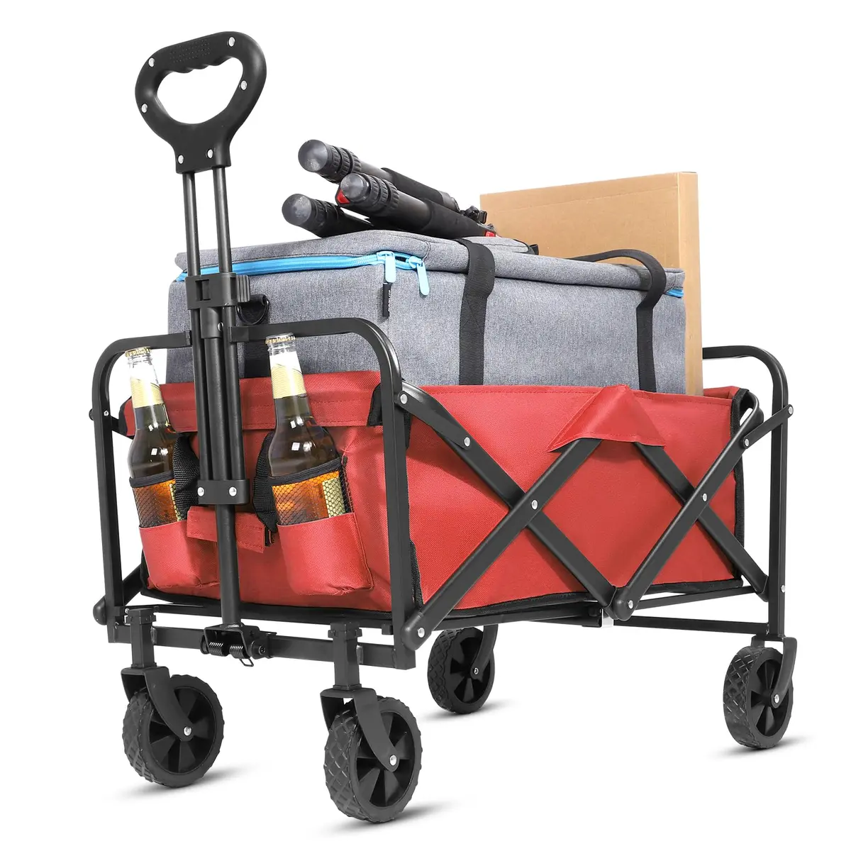 ZOMEYLPO Collapsible Wagon Cart Foldable | Utility Garden & Outdoor Wagon with Wheels, 200LBS Load, Rose Red - main product image