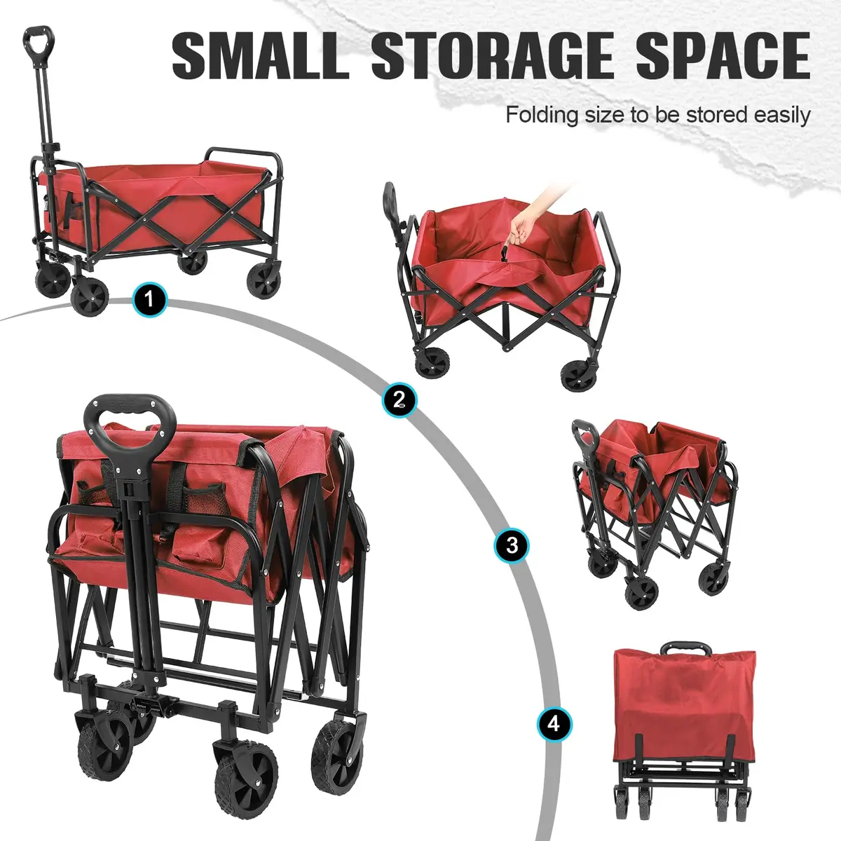ZOMEYLPO Collapsible Wagon Cart Foldable | Utility Garden & Outdoor Wagon with Wheels, 200LBS Load, Rose Red - view 5