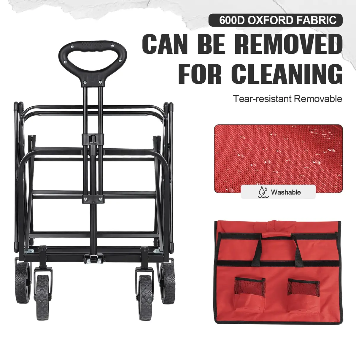 ZOMEYLPO Collapsible Wagon Cart Foldable | Utility Garden & Outdoor Wagon with Wheels, 200LBS Load, Rose Red - view 6