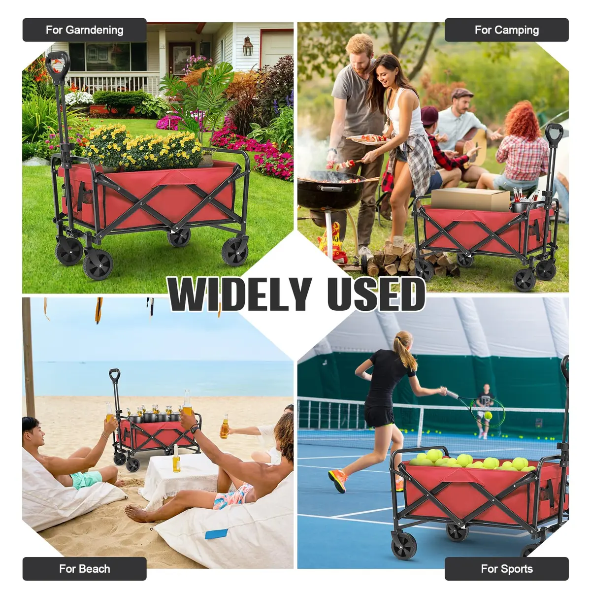 ZOMEYLPO Collapsible Wagon Cart Foldable | Utility Garden & Outdoor Wagon with Wheels, 200LBS Load, Rose Red - view 7