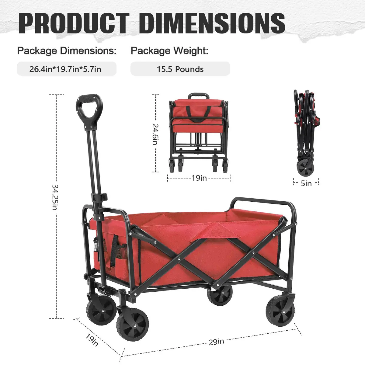 ZOMEYLPO Collapsible Wagon Cart Foldable | Utility Garden & Outdoor Wagon with Wheels, 200LBS Load, Rose Red - view 2