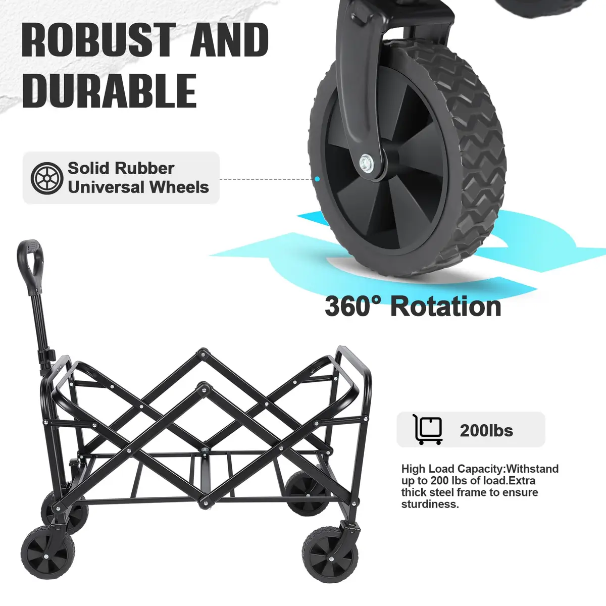 ZOMEYLPO Collapsible Wagon Cart Foldable | Utility Garden & Outdoor Wagon with Wheels, 200LBS Load, Rose Red - view 3